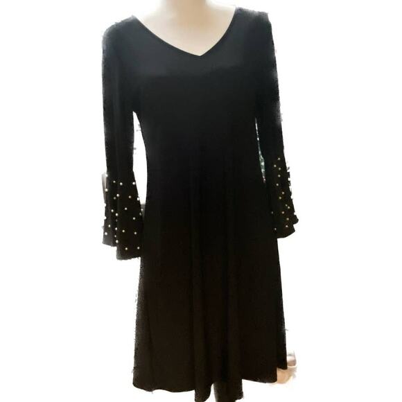 MSK LBD Faux Pearls V-Neck Keyhole Back Holiday Party Girly Dress Black Women S - Picture 1 of 5